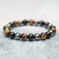 Multi Stone Bracelet , 8mm Natural Tiger Eye , Hematite & Onyx Stone Bracelet