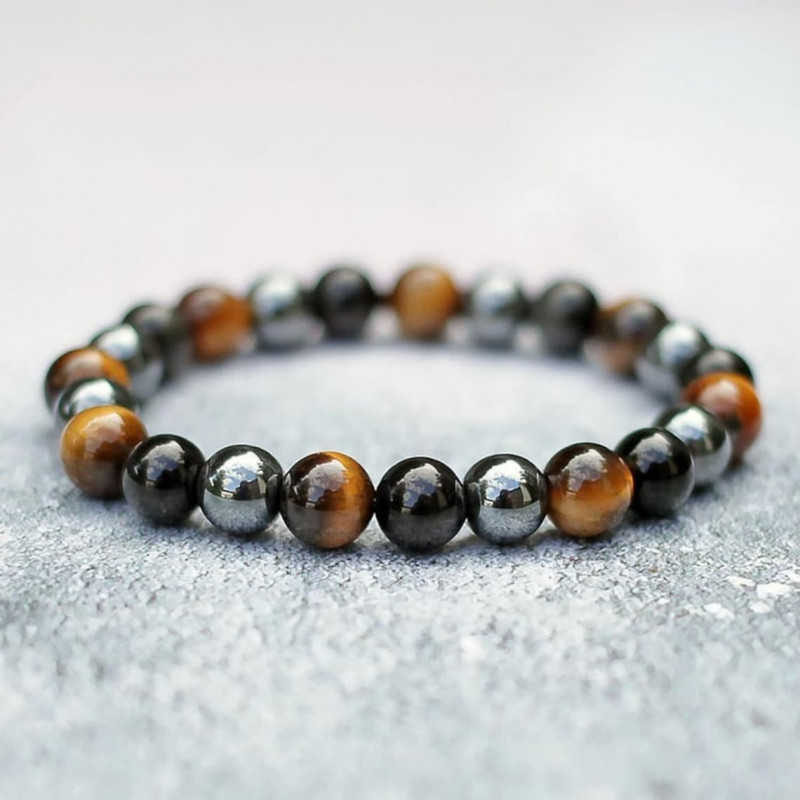 Multi Stone Bracelet , 8mm Natural Tiger Eye , Hematite & Onyx Stone Bracelet