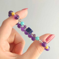 Multi Stone Bracelet , 8mm Amethyst , Sodalite , Amber , Labradorite & Amazonite Stones Bracelet