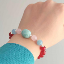 Multi Stone Bracelet , 8mm Red Agate , Aquamarine , Rose quartz & Amazonite Stones Bracelet