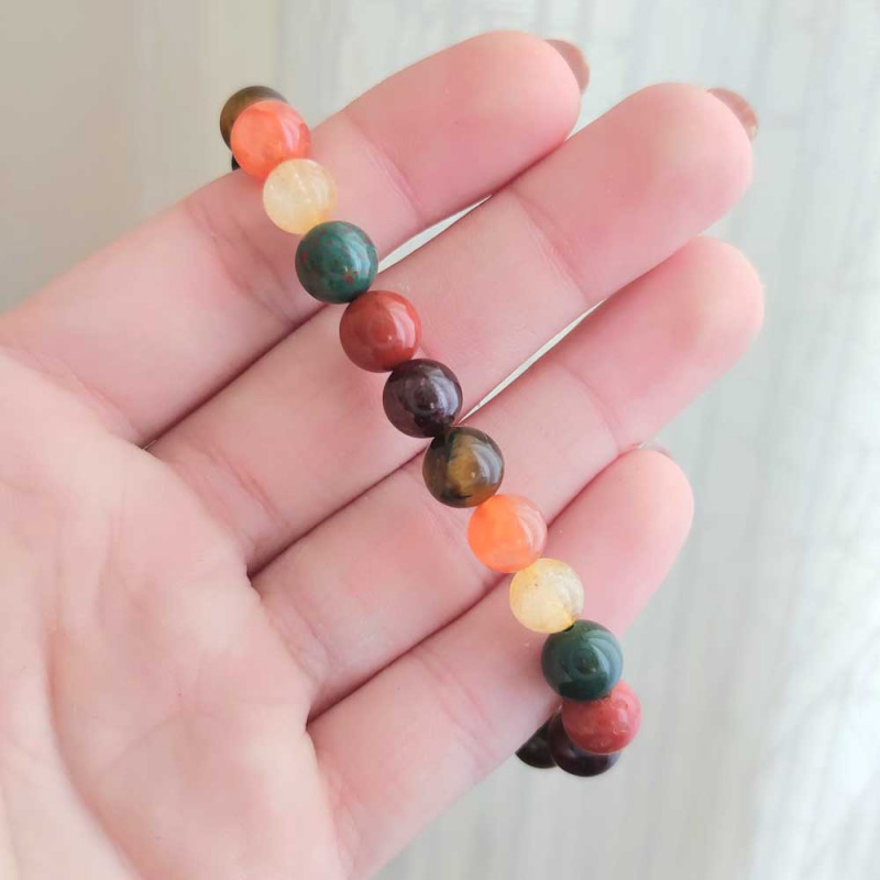 Multi Stone Bracelet , Red Jasper , Bloodstone , Tiger eye , Citrine , Orange Aventurine & Garnet Stone Bracelet