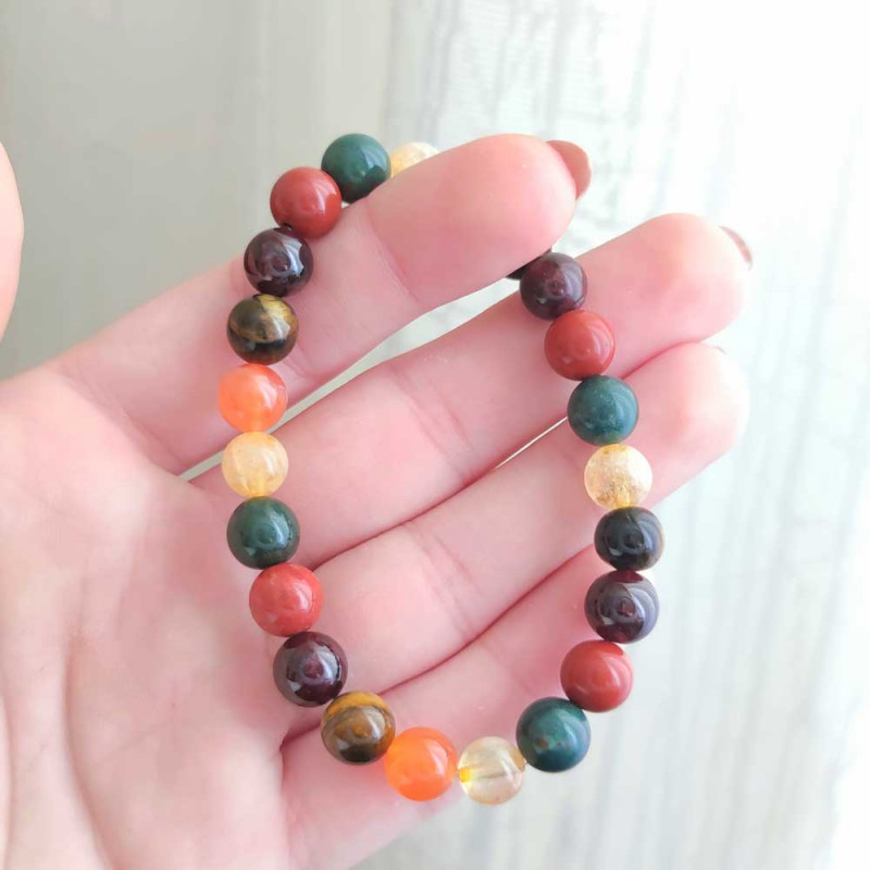 Multi Stone Bracelet , Red Jasper , Bloodstone , Tiger eye , Citrine , Orange Aventurine & Garnet Stone Bracelet