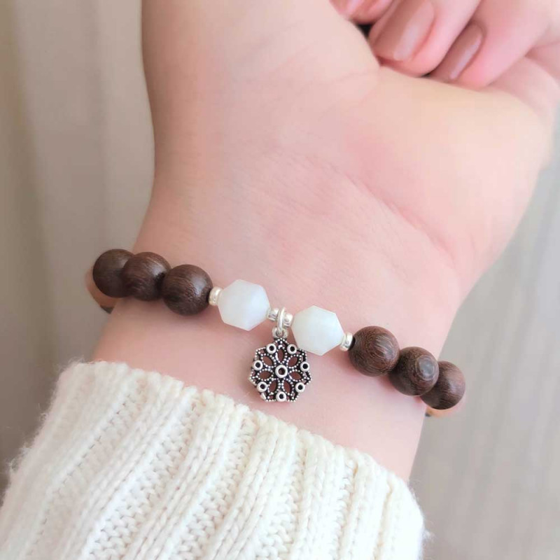 Natural Wenge Wood Bracelet With Sun stone , Moonstone , Labradorite & Rose Quartz Stones