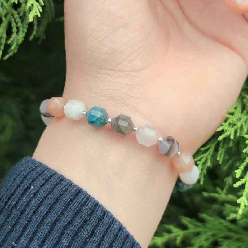 Multi Stone Bracelet , Apatite , Moonstone , Labradorite , Rose Quartz , Botswana Agate , Sun stone