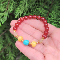 Multi Stone Bracelet , Red Agate , Sun stone , Turquoise & Amber Bracelet