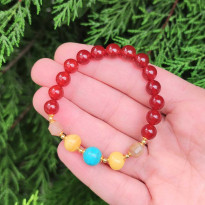 Multi Stone Bracelet , Red Agate , Sun stone , Turquoise & Amber Bracelet