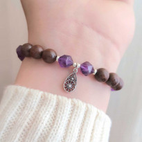 Natural Amethyst Stone & Wenge Wood Bracelet