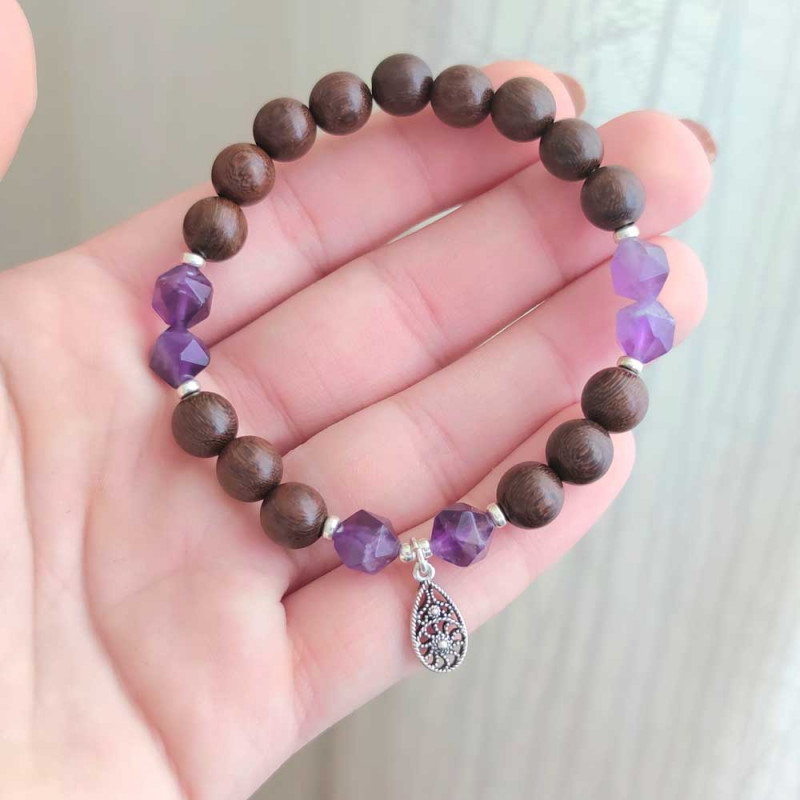 Natural Amethyst Stone & Wenge Wood Bracelet