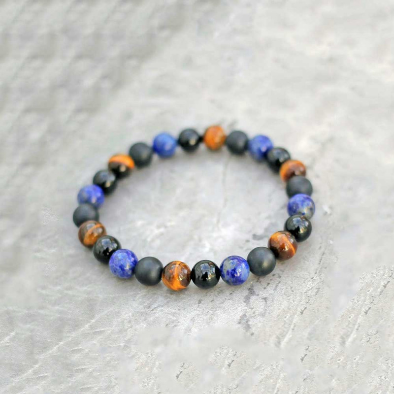 Multi Stone Bracelet , Tiger Eye , Matt Onyx, Lapis Lazuli & Glossy Onyx Bracelet