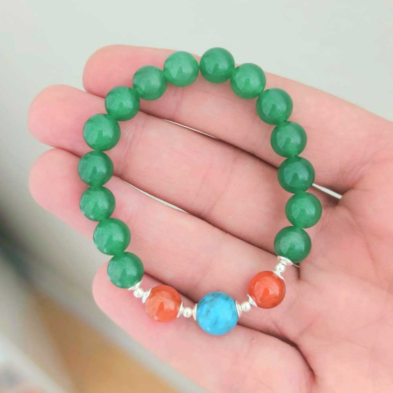 Multi Stone Bracelet, 8mm Aventurine , Yemen Agate & Turquoise Bracelet