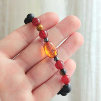 Multi Stone Bracelet , 8mm Black Onyx , Red Agate , Tiger Eye & Amber Bracelet