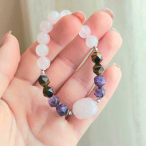 Multi Stone Bracelet , 8mm Rose Quartz , Tiger eye & Amethyst Stone Bracelet