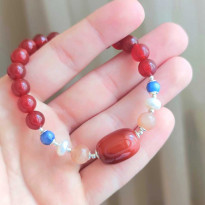 Multi Stone Bracelet , 8mm Red Agate , Kyanite , Sun Stone & Pearl Bracelet