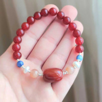 Multi Stone Bracelet , 8mm Red Agate , Kyanite , Sun Stone & Pearl Bracelet