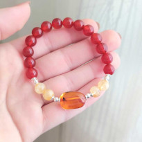 Multi Stone Bracelet , 8mm Red Agate , Citrine , Amber Bracelet