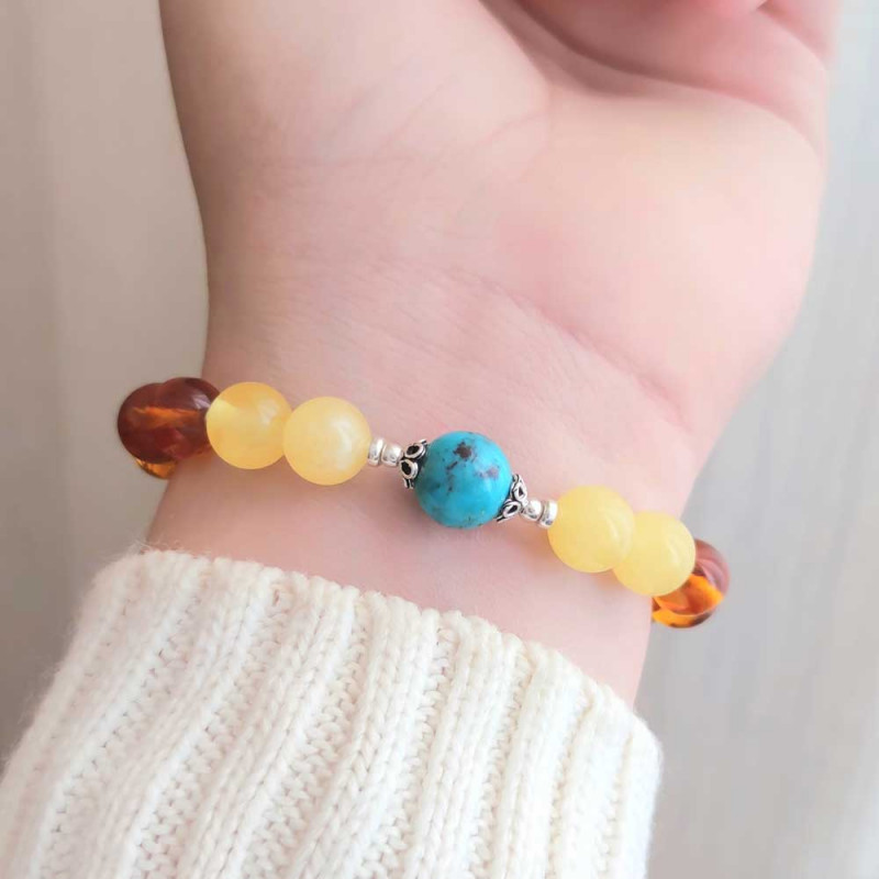 Natural Baltic Amber & Turquoise Bracelet