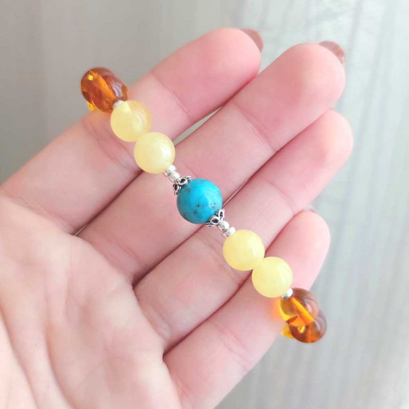 Natural Baltic Amber & Turquoise Bracelet