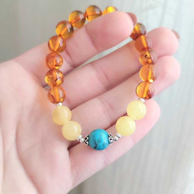 Natural Baltic Amber & Turquoise Bracelet