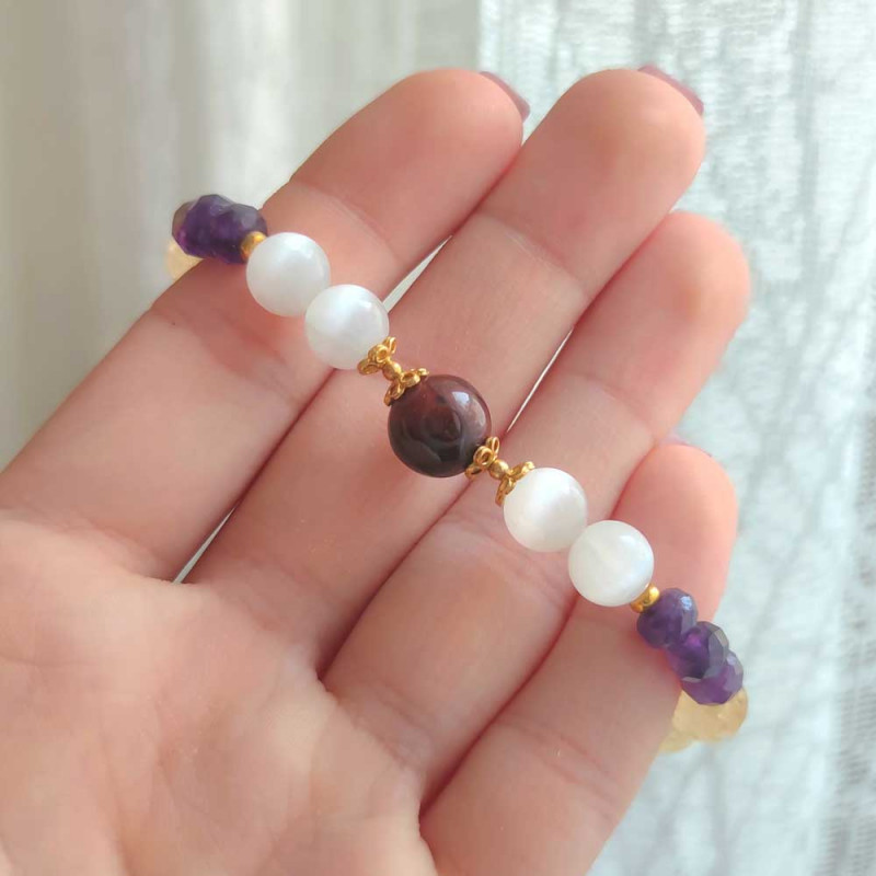 Multi Stone Bracelet , 8mm Citrine , Amethyst , Selenite & Tiger Eye Bracelet