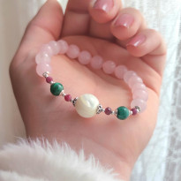 Multi Stone Bracelet , 8mm Rose Quartz , Malachite ,  Pink Tourmaline & Mother of pearl Stones Bracelet