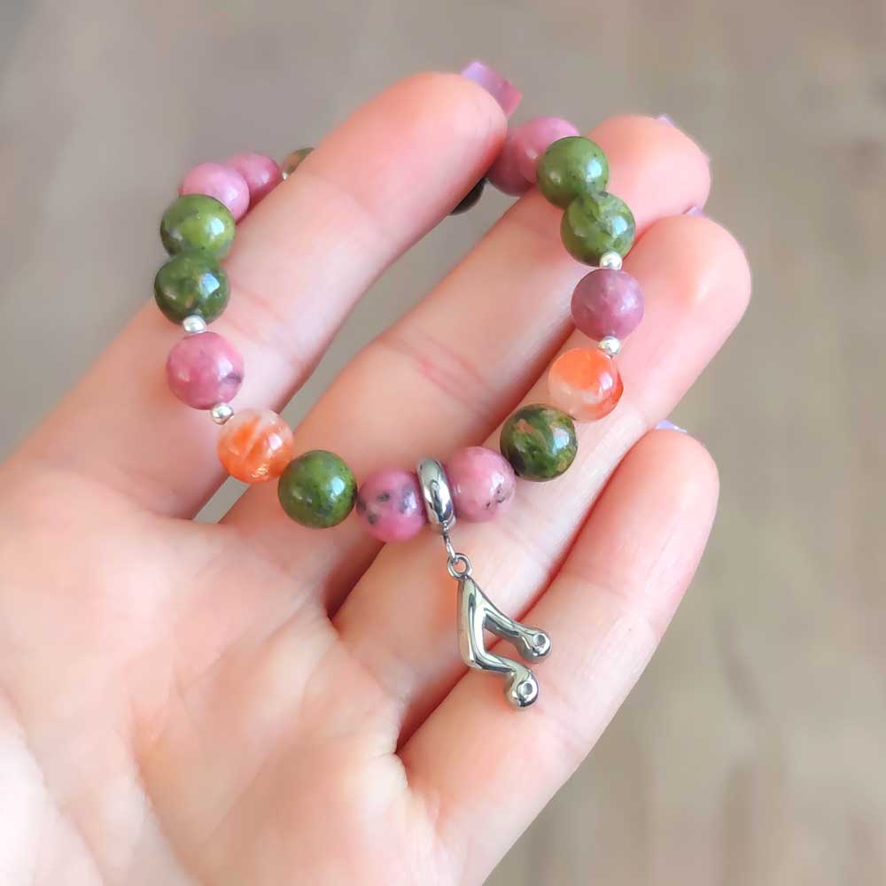 Multi Stone Bracelet , Rhodonite , Unakite & Sunstone