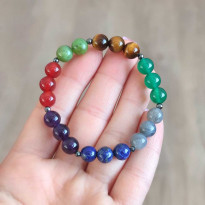 Seven Chakras Bracelet , Red Agate ,  Jade Stone , Amethyst , Lapis Lazuli , Labradorite , Green Agate , Tiger Eye