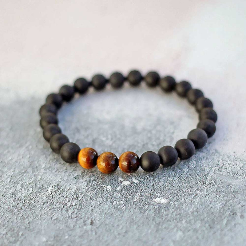 Multi Stone Bracelet , 8mm Black Onyx & Tiger Eye Bracelet