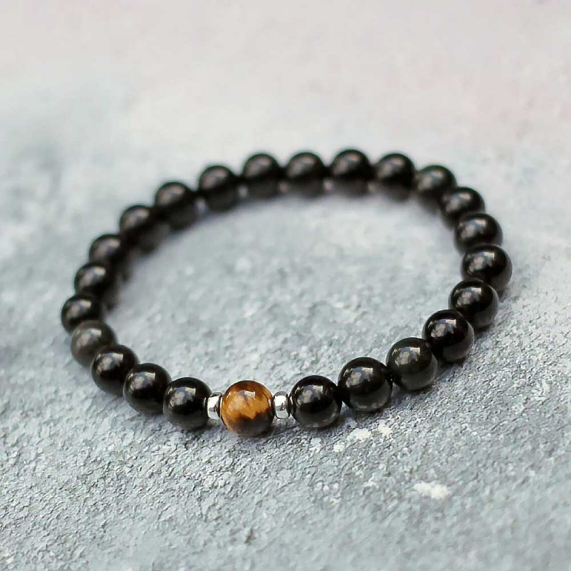 Multi Stone Bracelet , 8mm Black Onyx & Tiger Eye Bracelet