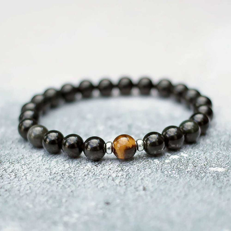 Multi Stone Bracelet , 8mm Black Onyx & Tiger Eye Bracelet