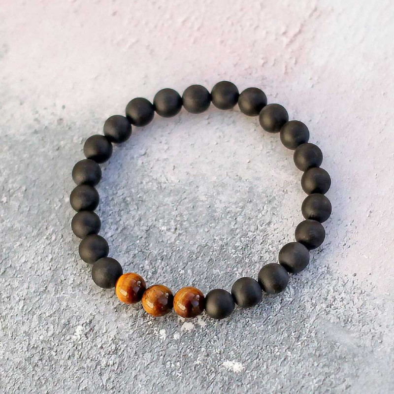 Multi Stone Bracelet , 8mm Black Onyx & Tiger Eye Bracelet