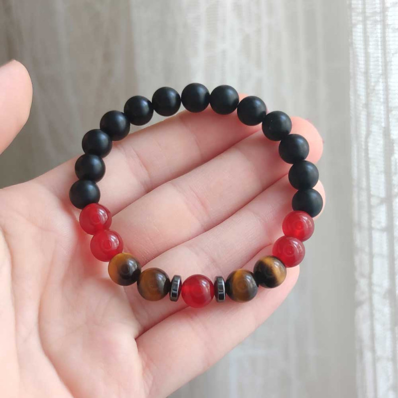 Multi Stone Bracelet , 8mm Black Onyx , Red Agate & Tiger Eye Stones  Bracelet