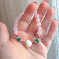 Multi Stone Bracelet , 8mm Rose Quartz , Malachite ,  Pink Tourmaline & Mother of pearl Stones Bracelet