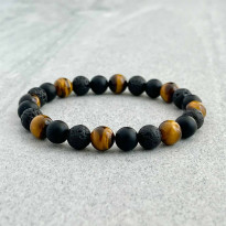 Multi Stone Bracelet , 8mm Natural Tiger Eye , Lava & Onyx Stone Bracelet