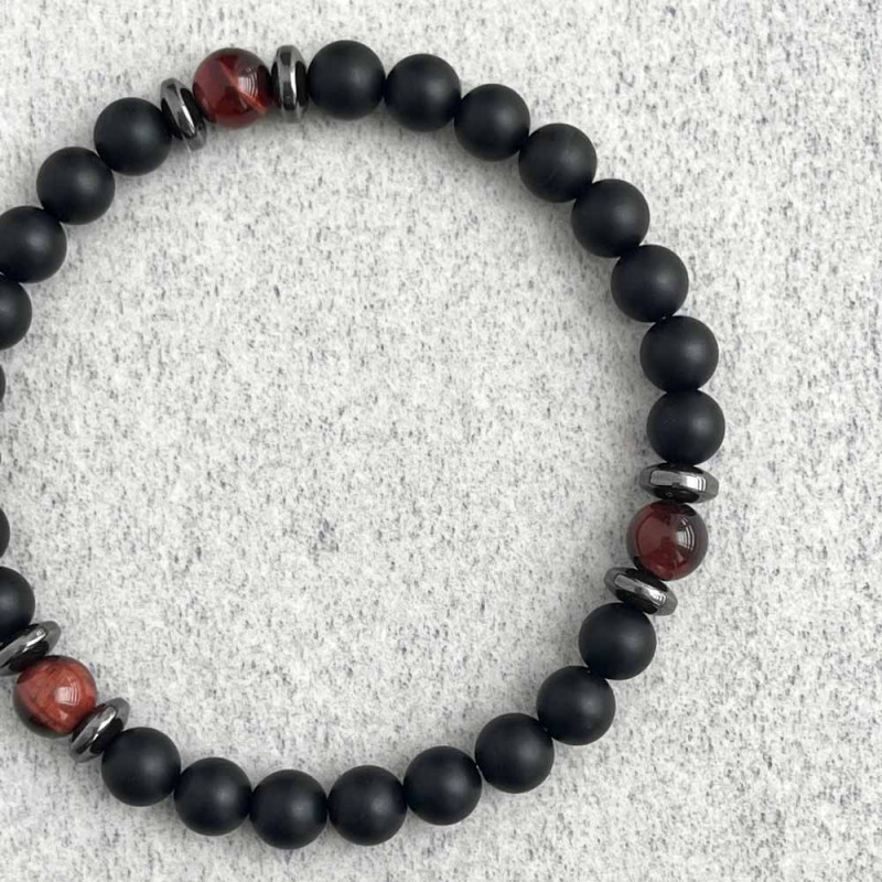 Multi Stone Bracelet , 8mm Black Onyx & Tiger Eye Bracelet