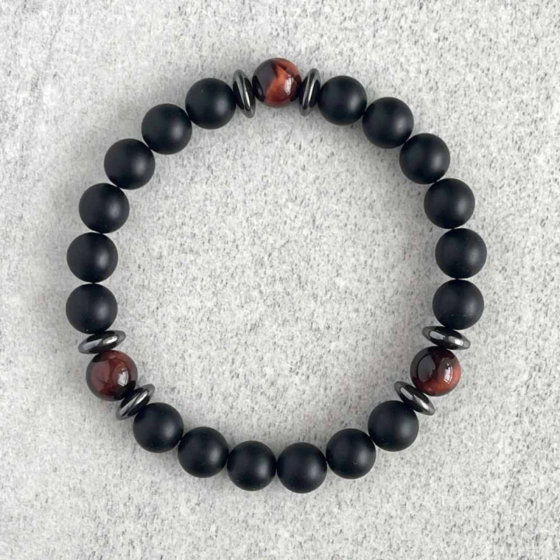 Multi Stone Bracelet , 8mm Black Onyx & Tiger Eye Bracelet