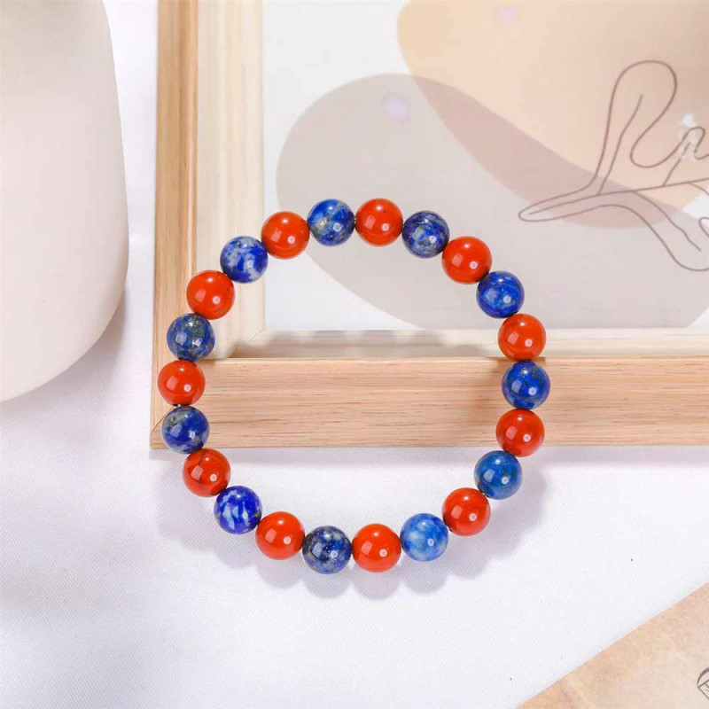 8mm Natural Lapis Lazuli & Red Japer Bracelet