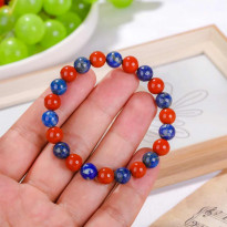 8mm Natural Lapis Lazuli & Red Japer Bracelet