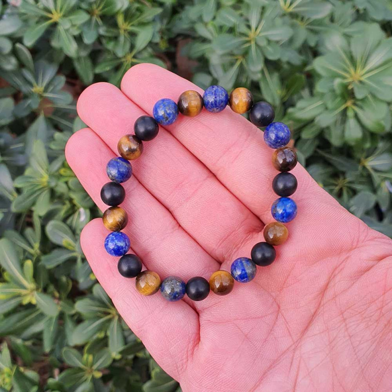 Multi Stone Bracelet , Tiger Eye , Matt Onyx, Lapis Lazuli & Glossy Onyx Bracelet