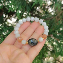 Multi Stone Bracelet , 8mm Moonstone , Rutilated Quartz & Sunstone Bracelet   