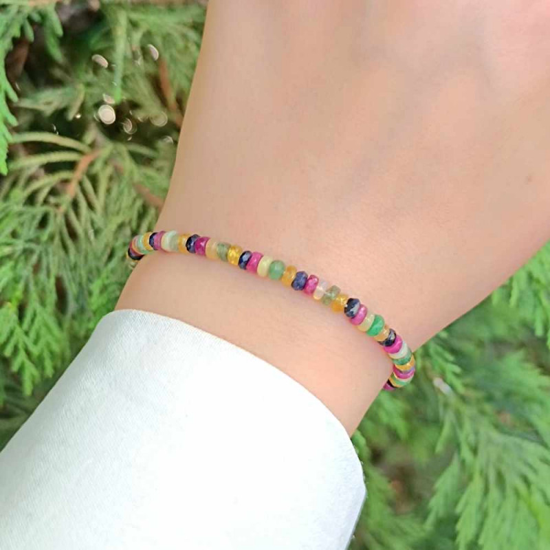 925 Sterling Silver Bracelet , 925 Sterling Silver Natural Ruby , Sapphire , Emerald & Opal Stones Bracelet