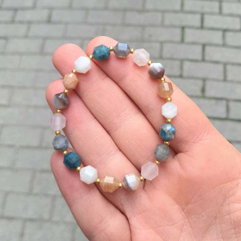 Multi Stone Bracelet , Apatite , Moonstone , Labradorite , Rose Quartz , Botswana Agate , Sun stone