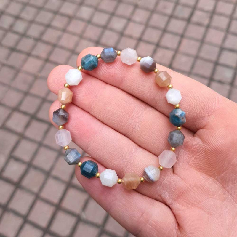 Multi Stone Bracelet , Apatite , Moonstone , Labradorite , Rose Quartz , Botswana Agate , Sun stone