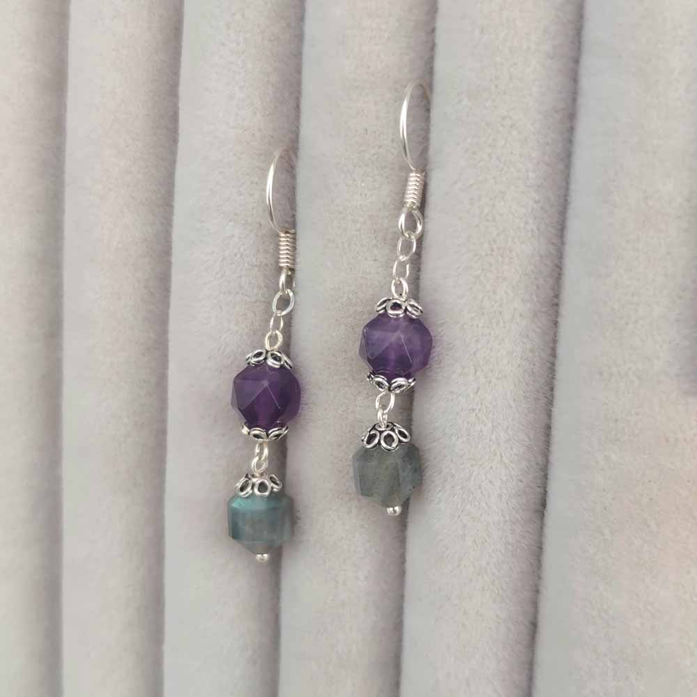 925 Sterling Silver Amethyst & Labradorite Stone Earring