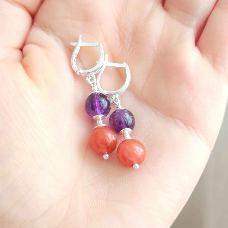 Multi Stone Earring , Amethyst & Yemen Agate Earring