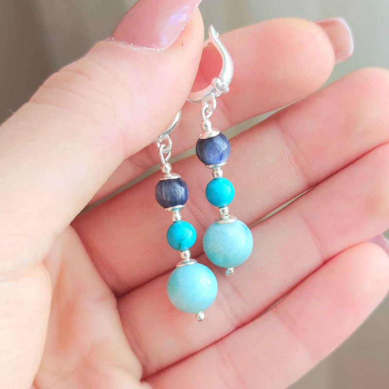 Natural Kyanite , Larimar & Turquoise Earring