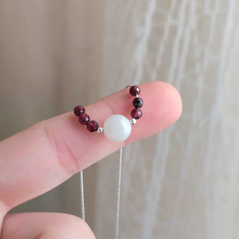 Multi Stone Pendant , 925 Silver Natural Garnet & Moonstone Pendant