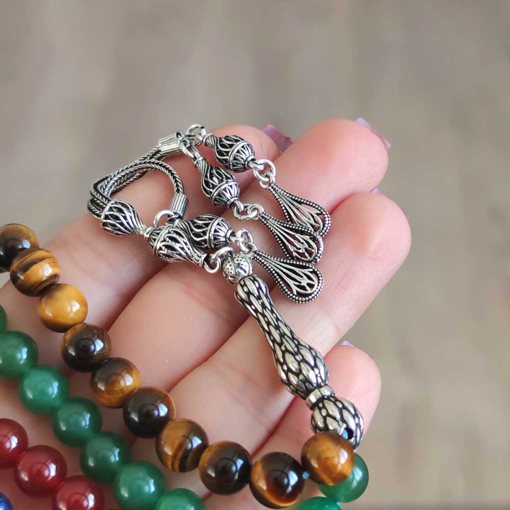 Multi stone Rosary , 925 Sterling Silver 99 Natural Stone Rosary