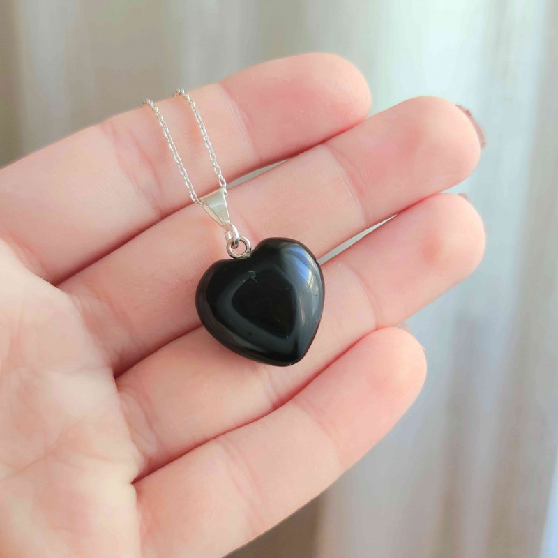 925 Silver Black Onyx Pendant -  Heart of Love Size 1