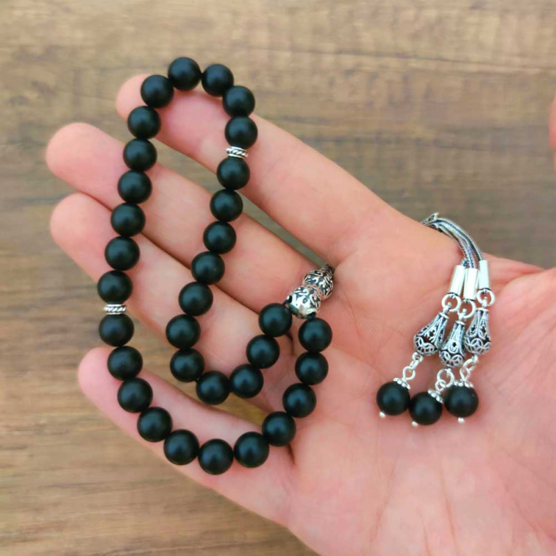 925 Silver 8mm Matt Black Onyx Rosary