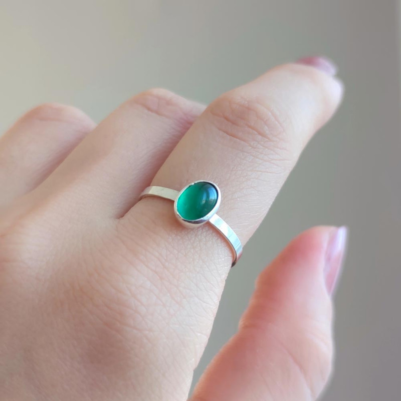 925 Stering Silver Green Onyx Ring - Small Stone